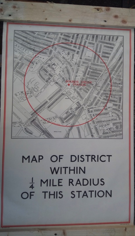 1932 original London Underground StationMap Bounds Green quarter mile radius